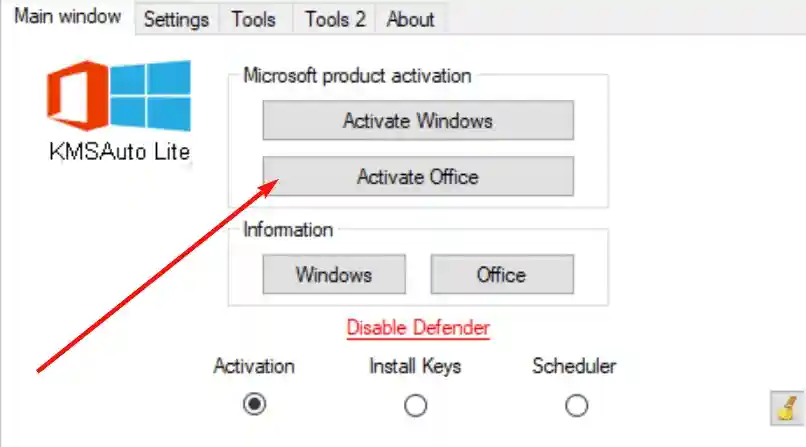 click button Activation Office for KmsAuto